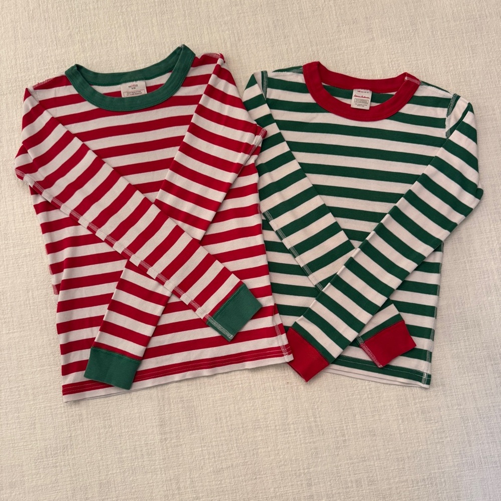 Hanna Andersson Size 10 Organic Red, White, Green Striped Long John Pajama Tops